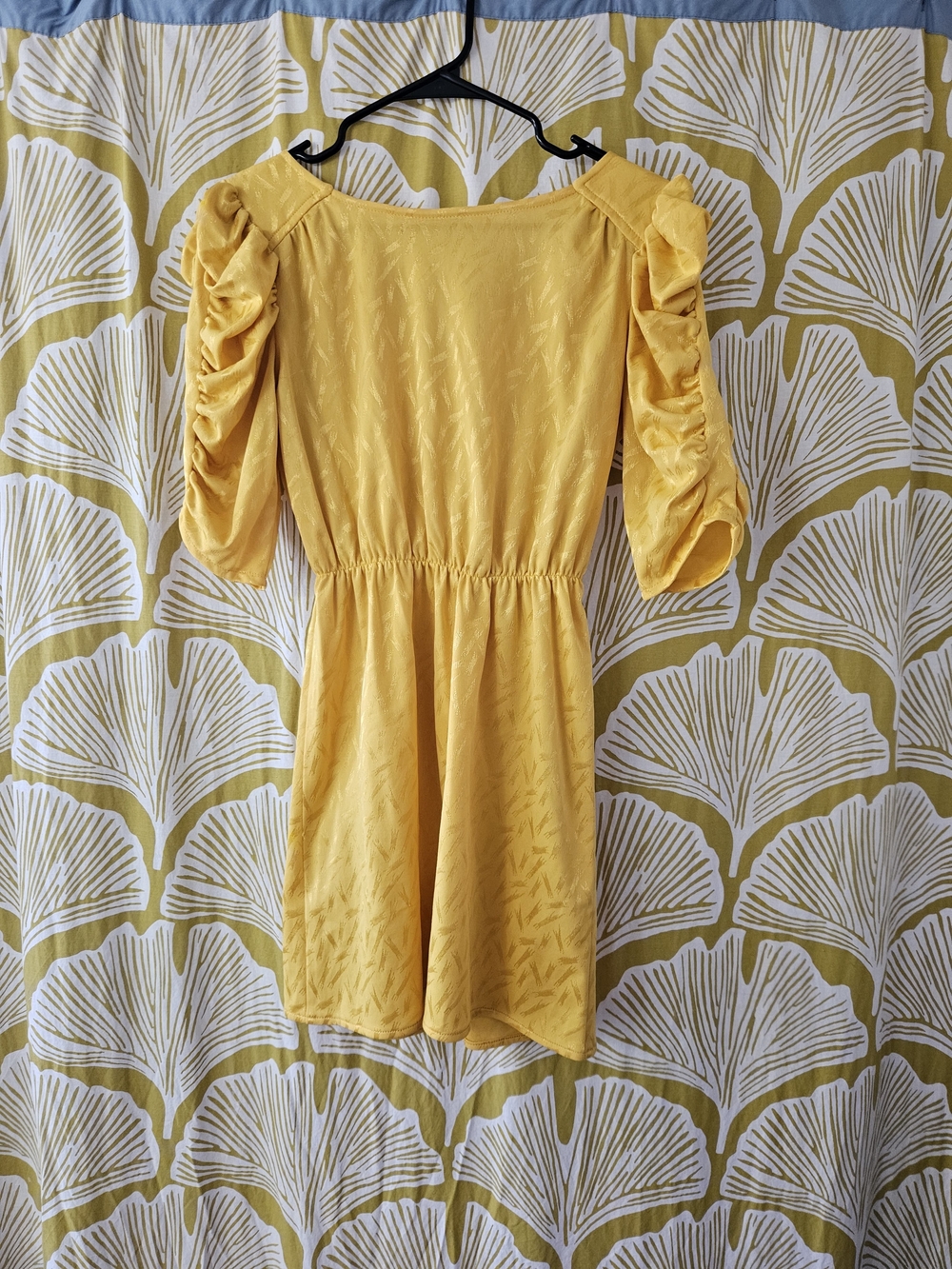 Yellow Ruched Sleeve Mini Dress